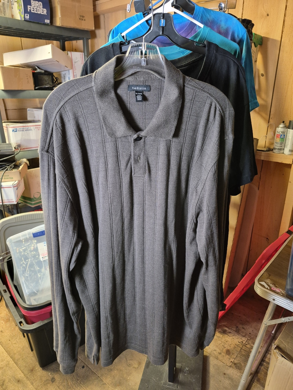 Van Heusen Men's Long-Sleeve Polo Shirt - Charcoal Gray Bin 57